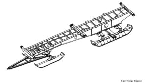 Dessin 3D remorque traîneau 12m / 40 pieds skis amortis
