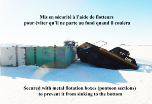 Accident over seaice with Challenger 5 - secured with pontoon sections- operation in Adélie Land / Dumont d'Urville for winterised IPEV Caterpillar / William Adams