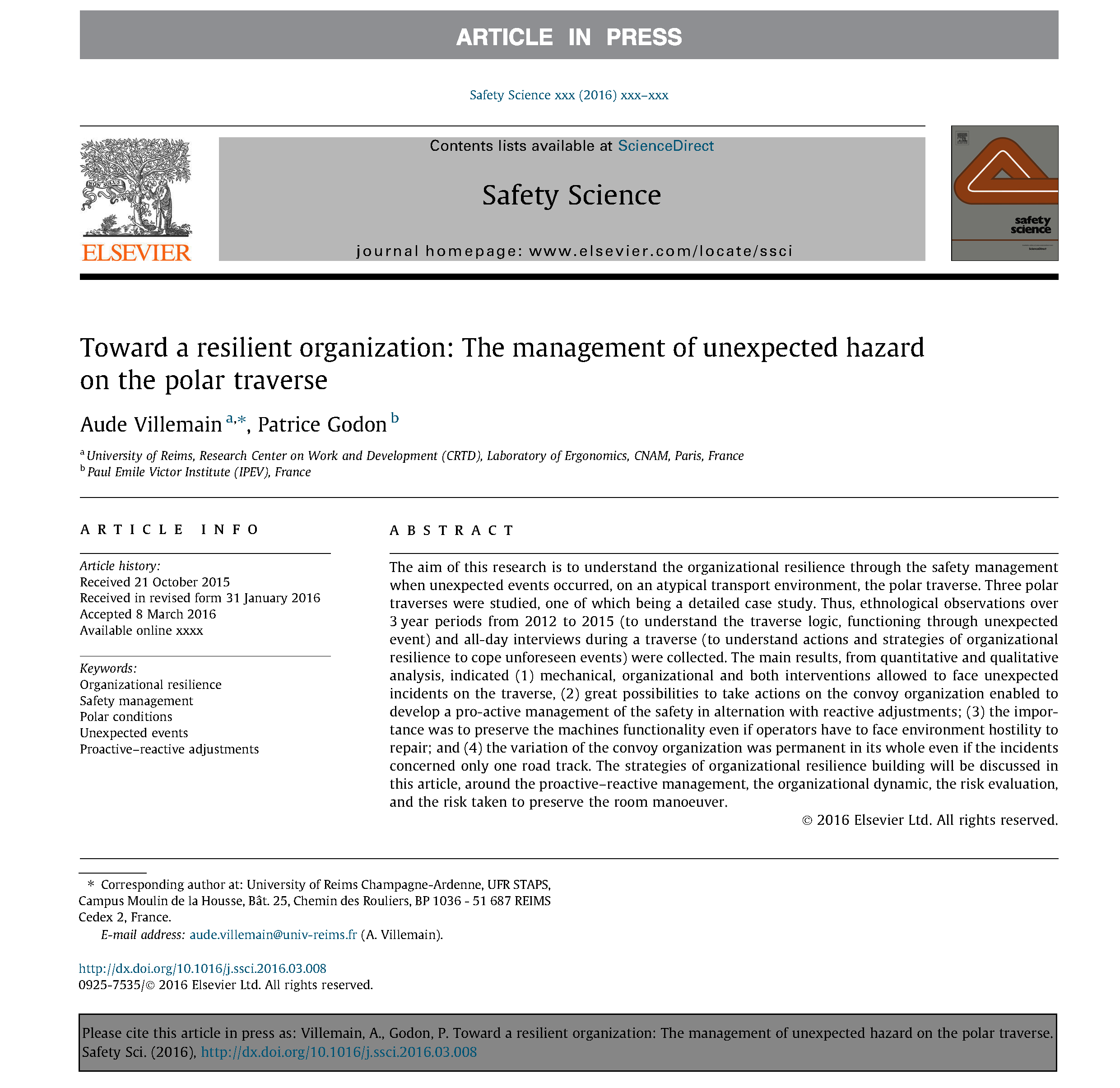 Abstract Article Safety Science 2016