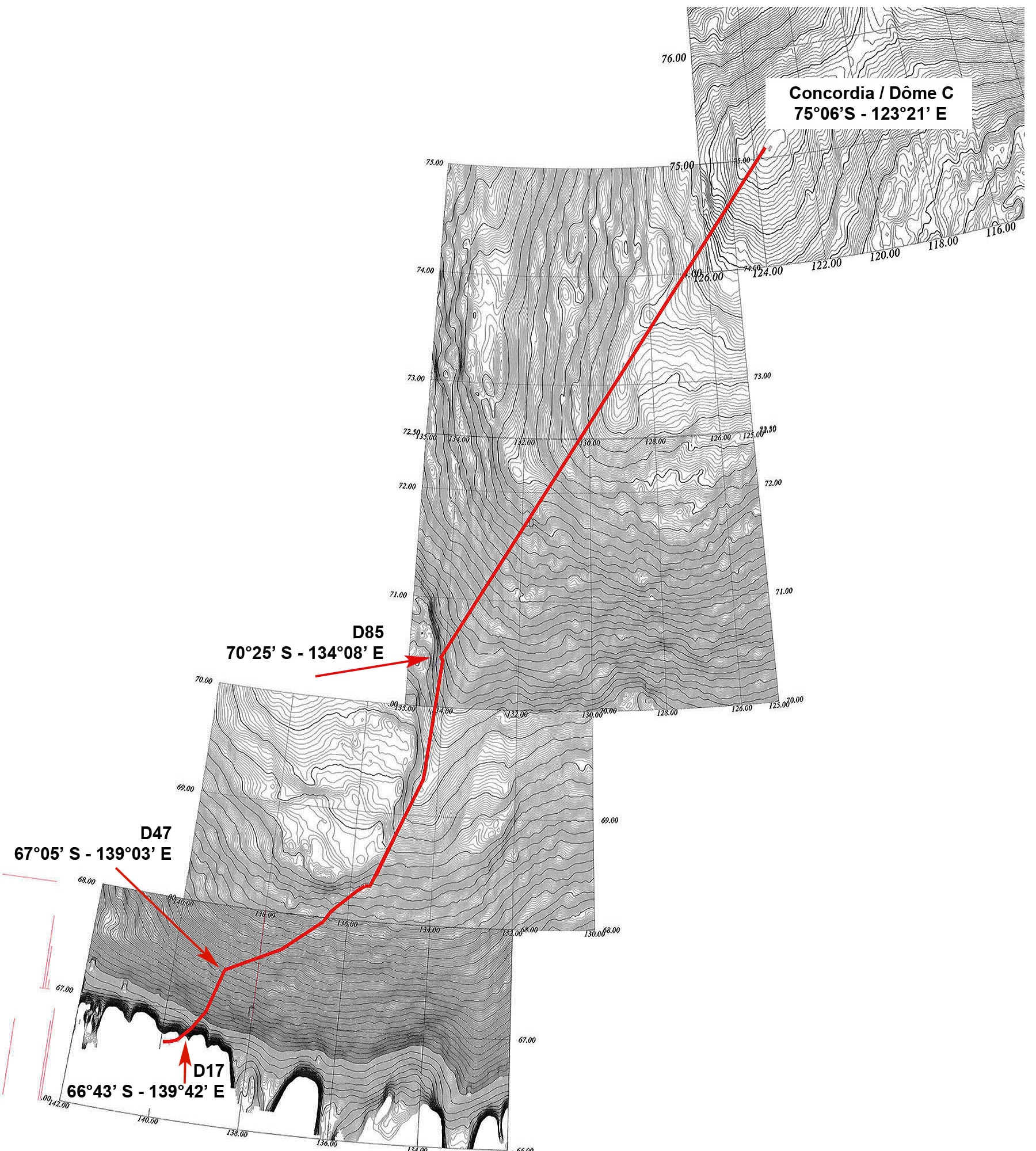 Map showing the locations of the three remote Awaca stations