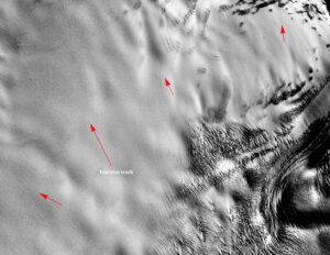 Satellite view of the track and crevasses
